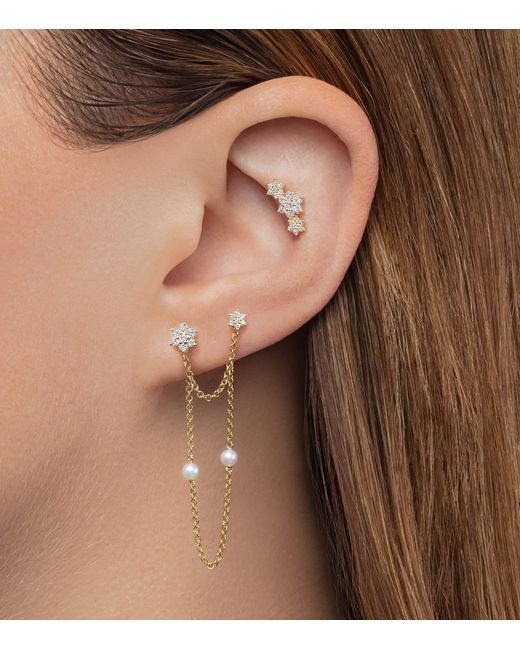 Maria Tash Metallic Three Flower Garland Diamond Threaded Stud Earring