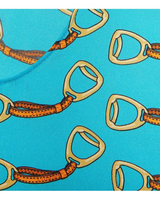 Gucci Blue Silk Horsebit And Harness Print Top