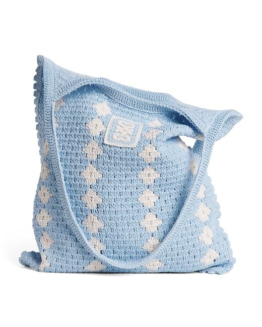 Sandro Blue Crochet Tote Bag