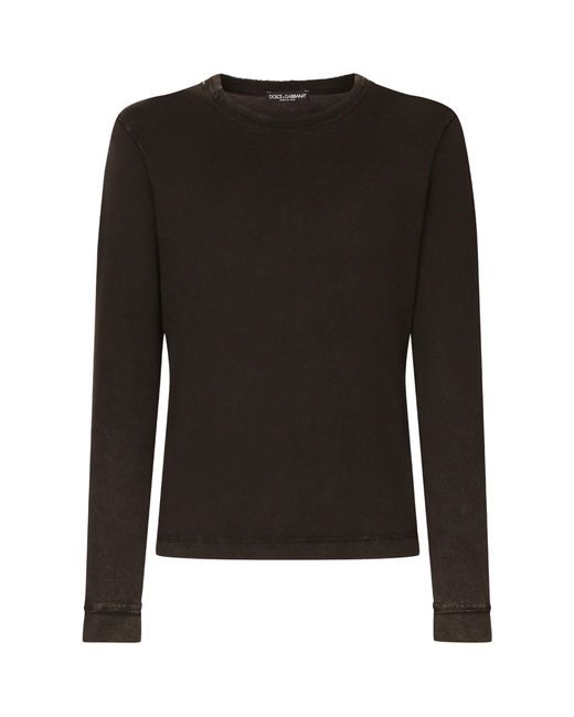 Dolce & Gabbana Black Long-sleeved Overdyed Jersey T-shirt for men