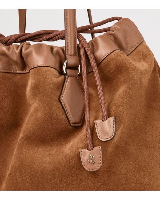 Jimmy Choo Brown Large Suede Drawstring Tote Bag