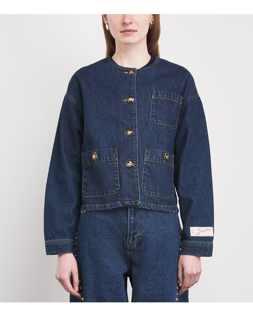 Sandro Blue Crest-Button Denim Jacket