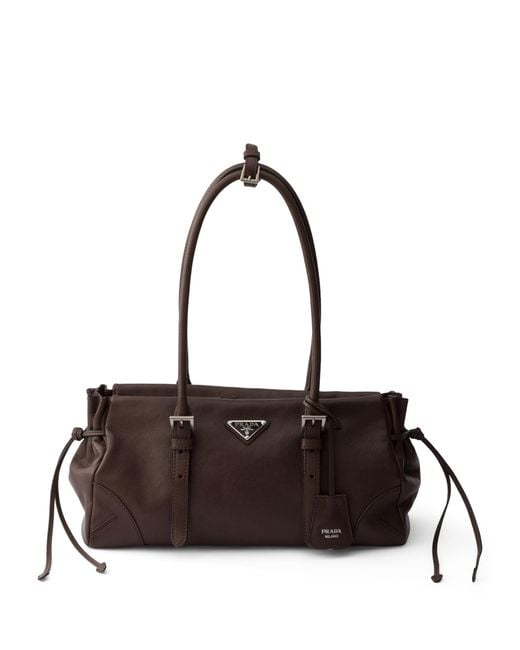 Prada Black Medium Antiqued Leather Bonnie Shoulder Bag