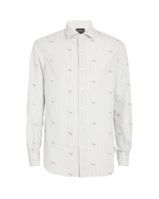 Emporio Armani White Striped Logo Shirt for men