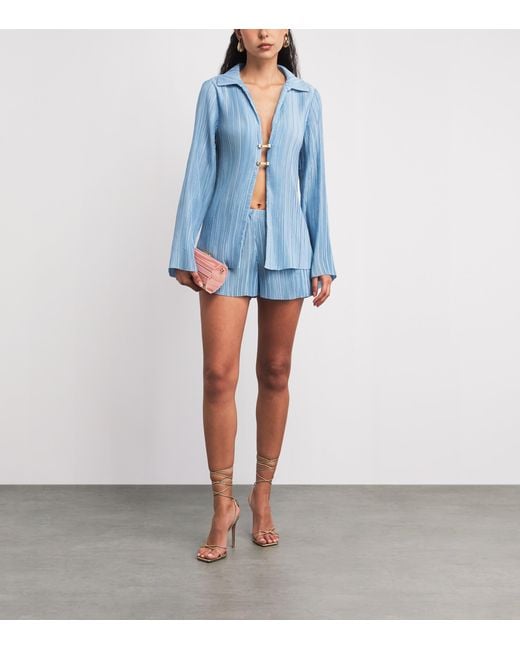 Cult Gaia Blue Clarabelle Origami Plissé Shirt