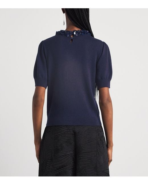 Ulla Johnson Blue Merino Wool Embellished T-Shirt