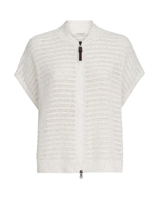Brunello Cucinelli White Linen-Blend Cardigan Vest