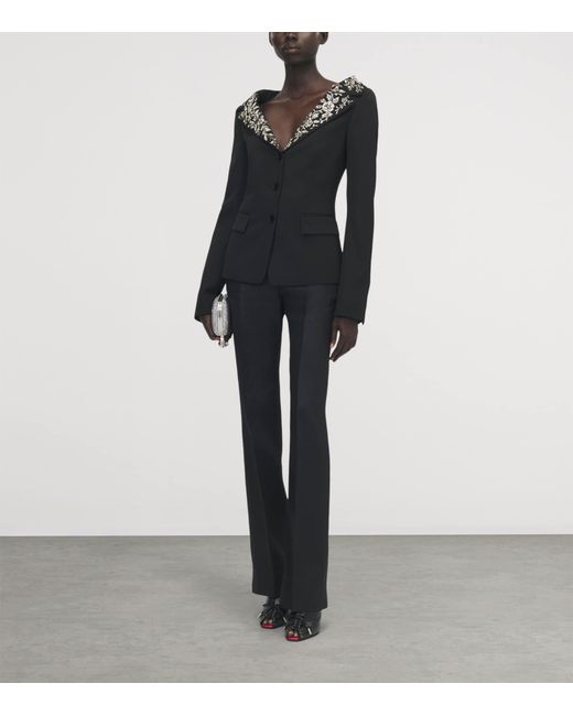 McQueen Black Wool Beaded-Collar Blazer