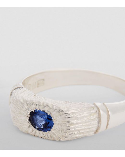 Bleue Burnham White Sterling Silver And Sapphire Hand Me Down Ring for men