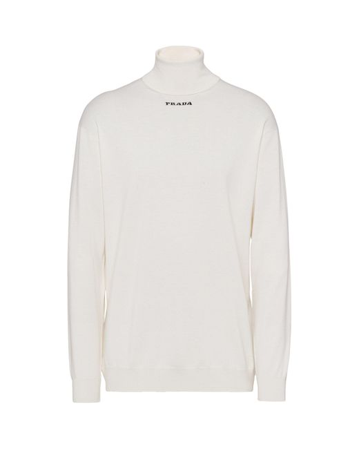 Prada White Logo Rollneck Sweater for men