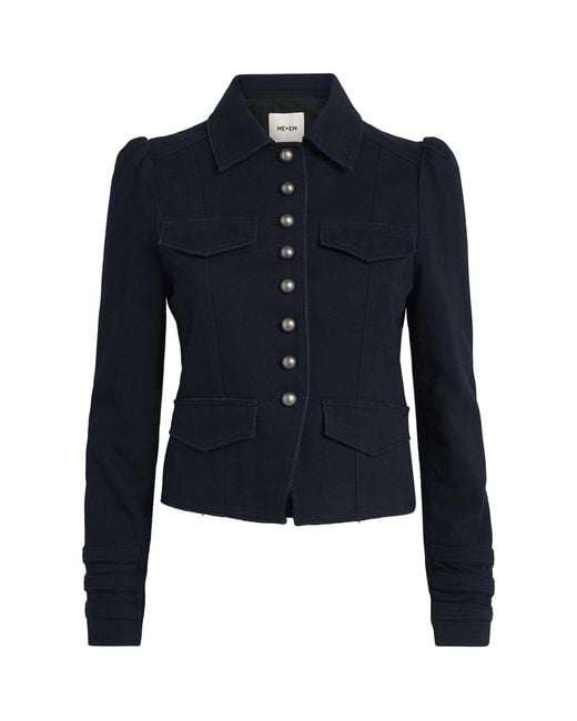ME+EM Blue Organic Cotton Twill Cropped Jacket