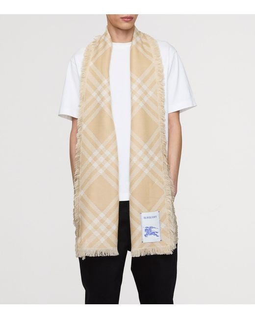 Burberry Natural Wool-Silk Wide Check Scarf