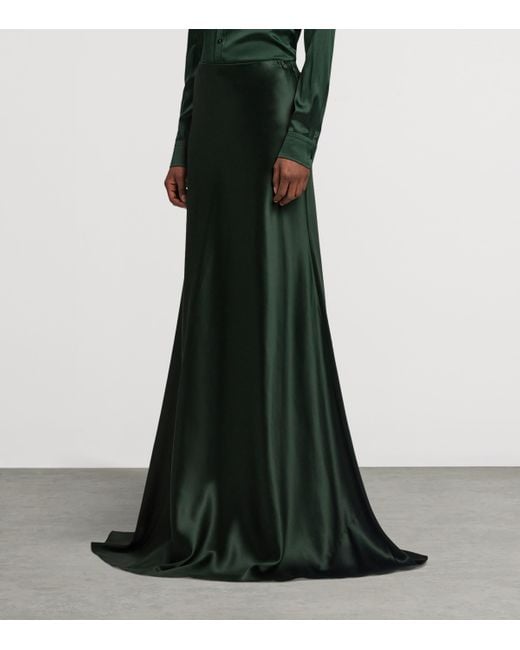 Ralph Lauren Green Stretch Satin Masina Maxi Skirt