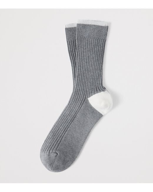 Brunello Cucinelli Gray Cotton Ribbed Socks for men