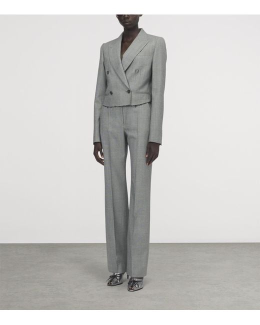 McQueen Gray Cropped Double-Breasted Blazer