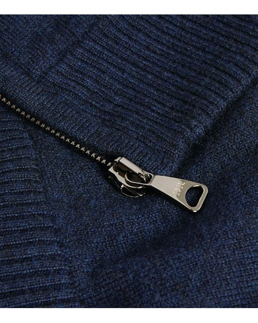 Derek Rose Blue Cashmere Zip-Up Hoodie for men