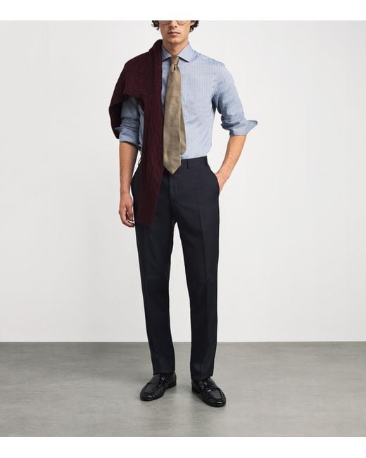 Canali Blue Wool Straight Trousers for men