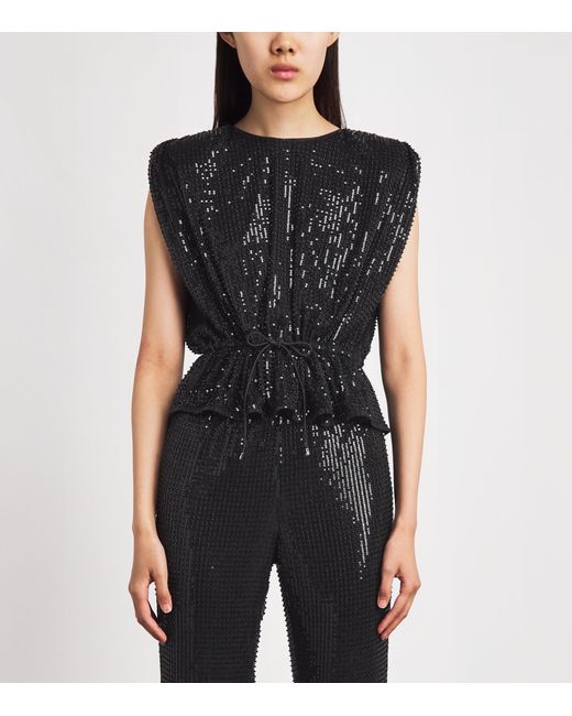 Toccin Black Sequin Drawstring Talon Top