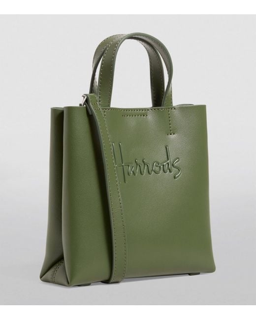 Harrods Green Mini Leather Kensington Tote Bag