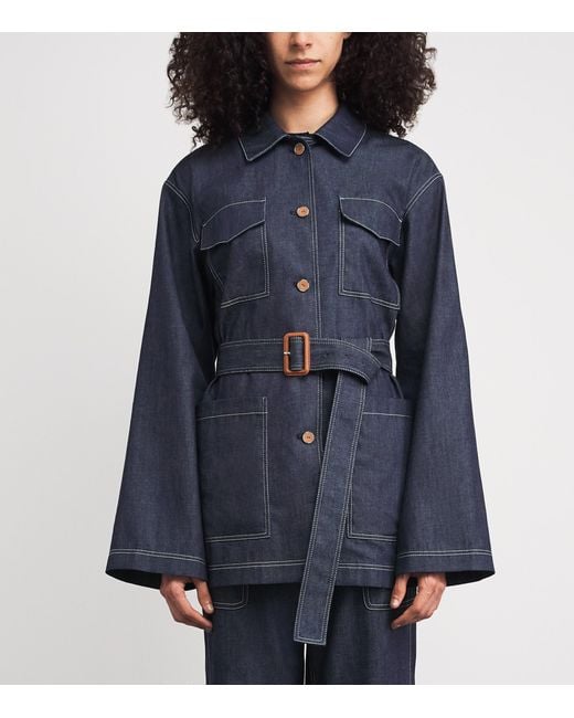 Lafayette 148 New York Blue Chambray Belted Jacket