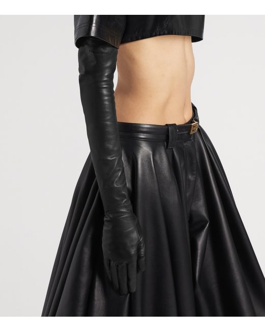 Balenciaga Black Leather Long Gloves
