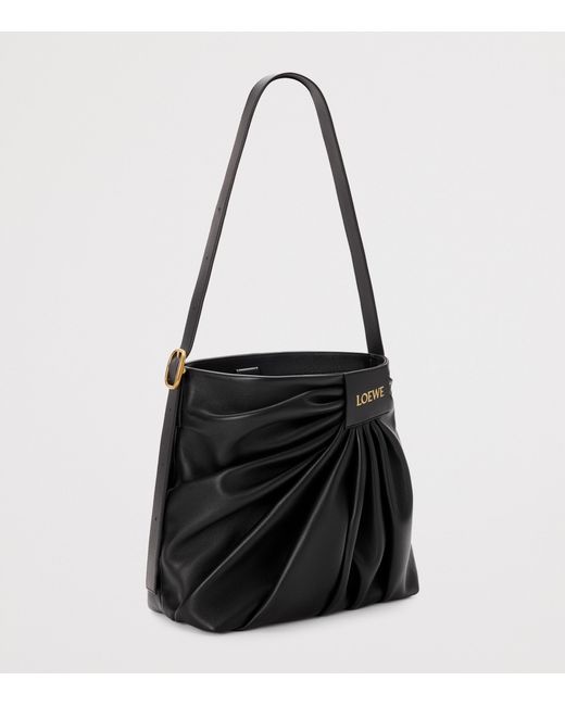 Loewe Black Leather Draped Tote Bag