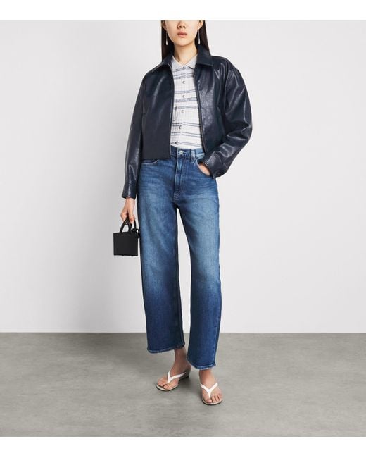 Rag & Bone Blue Faux Leather Krista Bomber Jacket