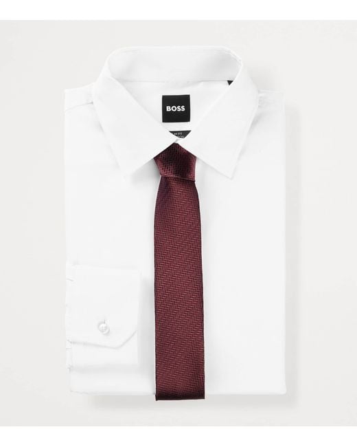 Boss Purple Italian Silk Jacquard Chevron Tie for men