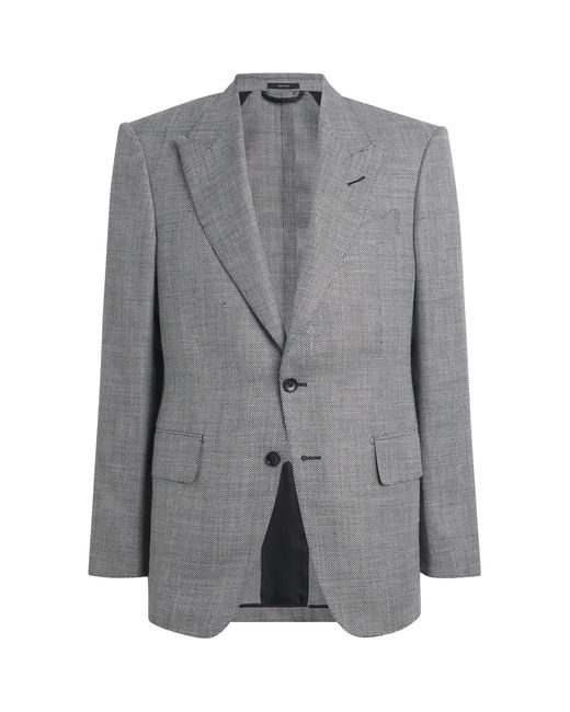 Tom Ford Gray Wool-Blend Herringbone Shelton Blazer for men