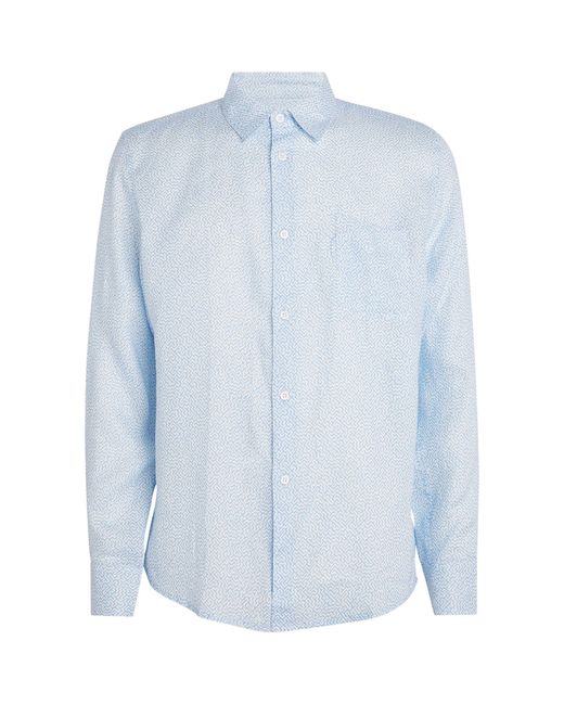 Derek Rose Blue Linen Milan Print Shirt for men