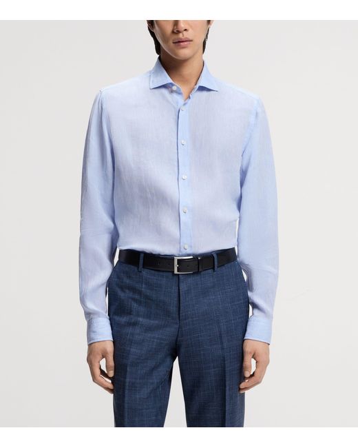 Boss Blue Linen Regular-Fit Shirt for men