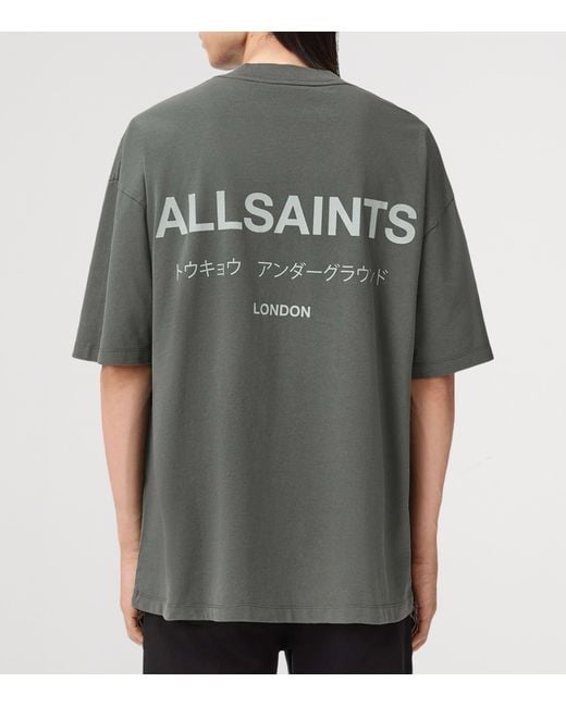 AllSaints Gray Organic Cotton Underground Print T-Shirt for men
