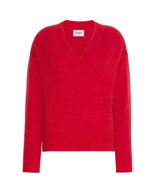 Weekend by Maxmara Red Alpaca-Blend V-Neck Sweater
