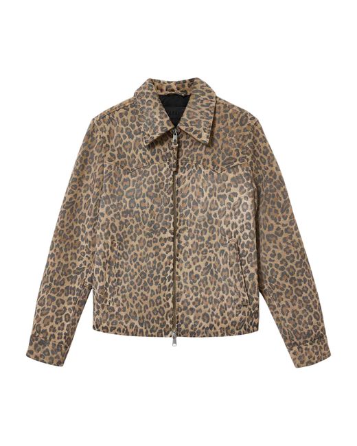 AllSaints Brown Suede Leopard Dellcot Jacket for men