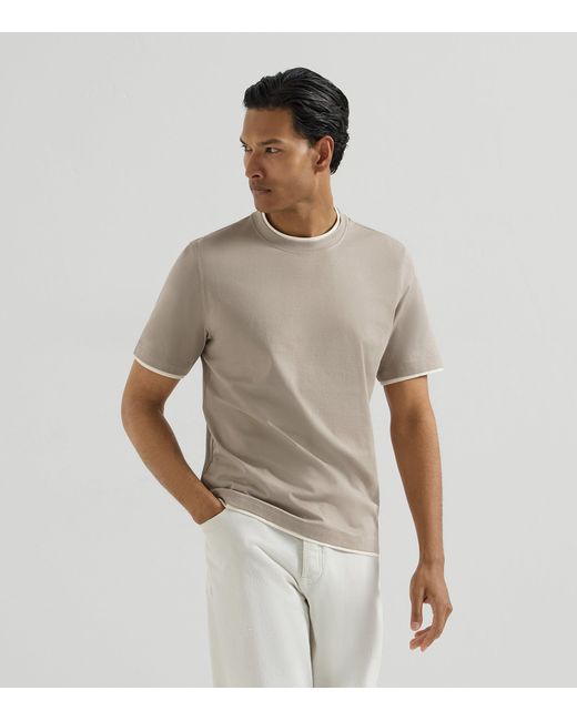 Brunello Cucinelli White Cotton Faux-Layered T-Shirt for men