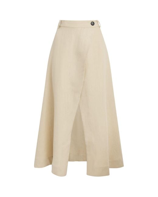 LeKasha Natural Linen Raqi Crossover Midi Skirt