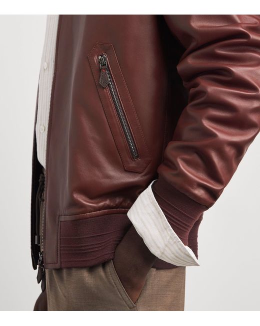 Isaia Purple Leather Bomber Jacket for men
