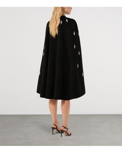 Marina Rinaldi Black Virgin Wool Embellished Cape Coat