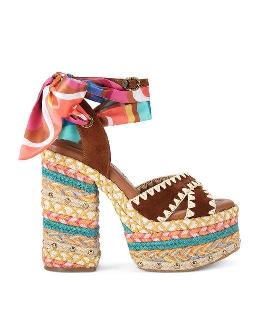 Kurt Geiger Multicolor Suede Chelsea Scarf Platform Sandals