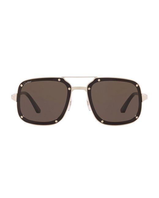Cartier Brown Stud-trim Square Aviator Sunglasses for men
