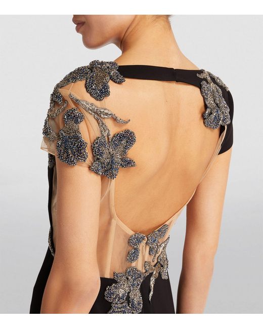 Marchesa Black Embellished-neck Gown