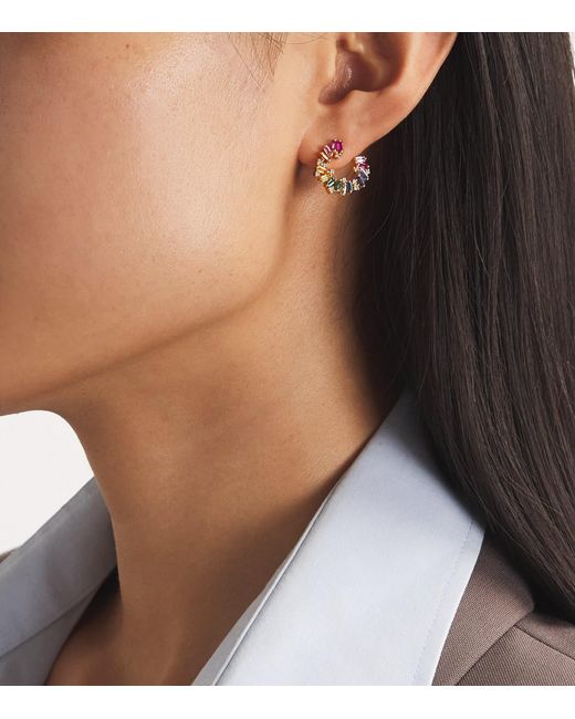 Suzanne Kalan White Diamond And Sapphire Shimmer Sideways Hoop Earrings