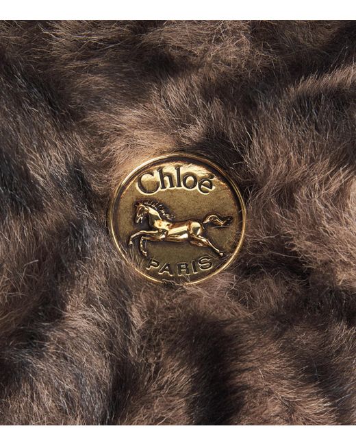 Chloé Brown Shearling Plissé Shoulder Bag
