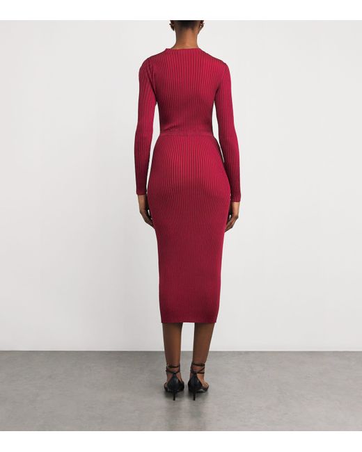 Self-Portrait Red Button-Detail Midi Dress