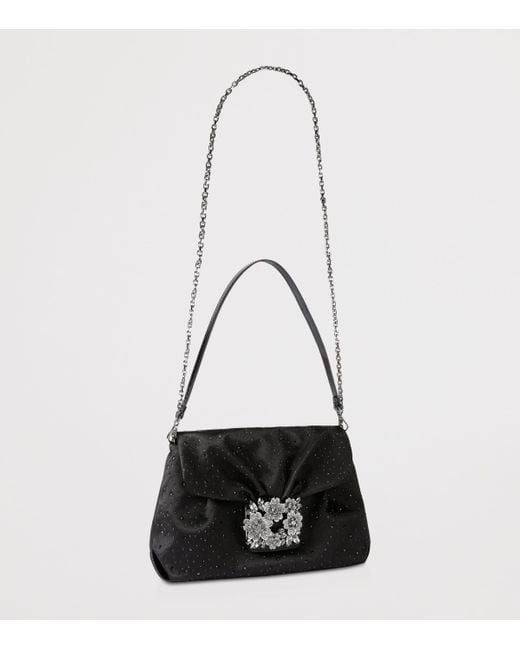 Roger Vivier Black Mini Satin Efflorescence Clutch Bag