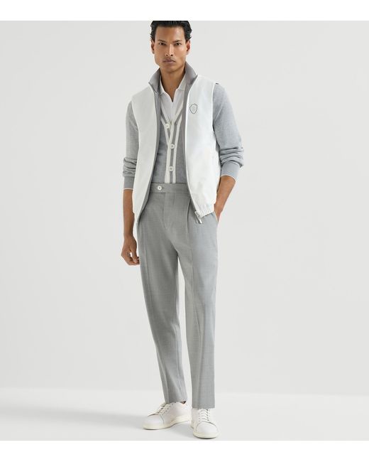 Brunello Cucinelli White Technical Zip-Up Polo Shirt for men