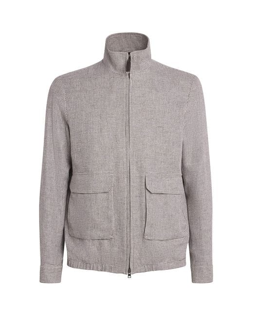 Herno Gray Linen-Blend Houndstooth Bomber Jacket for men