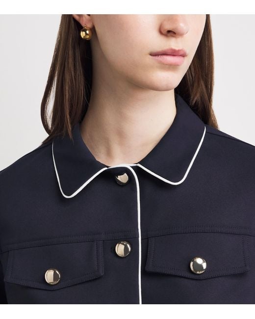 Maje Blue Cotton-Blend Cropped Jacket