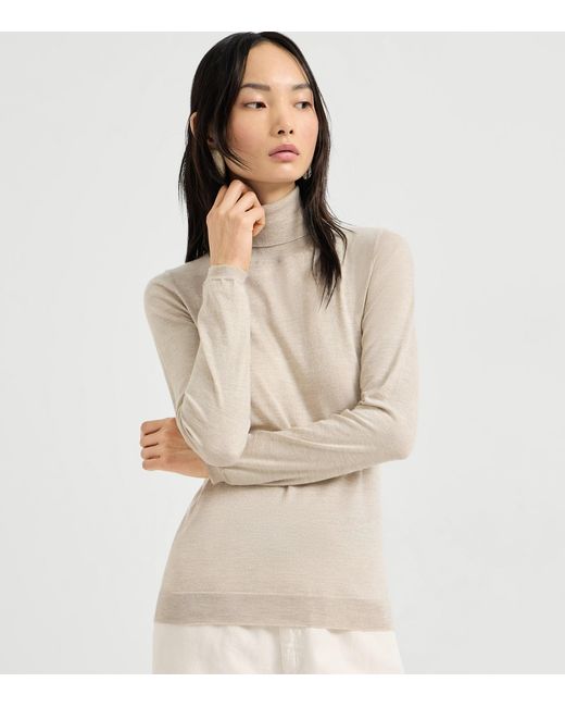 Brunello Cucinelli Natural Cashmere-Silk-Blend Rollneck Sweater