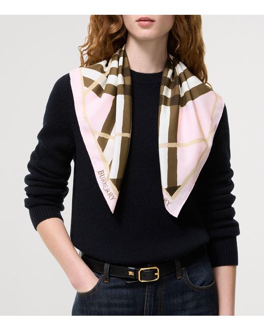 Burberry Pink Silk Watercolour Check Scarf